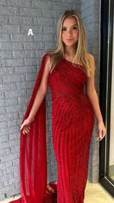 Red Mermaid Prom Dresses Mirror Sequin Tulle Evening Gown, AST1476